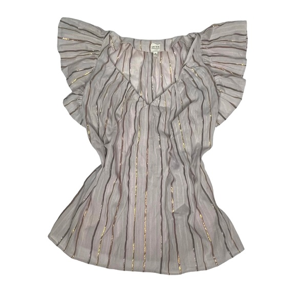 La Vie Rebecca Taylor' Lurex Metallic Stripe Top in Faded Lilac S - Picture 14 of 16